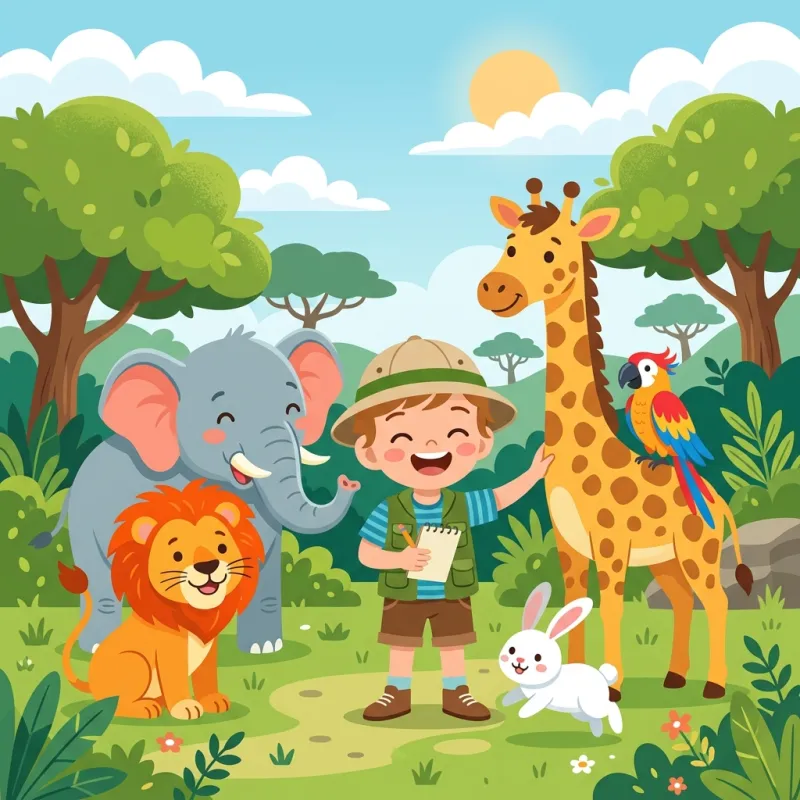 Child exploring animals in nature