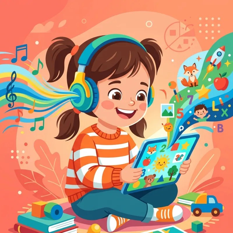 Child with headphones and tablet
