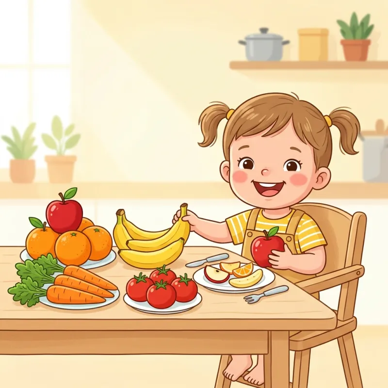 Child with colorful fruits and vegetables