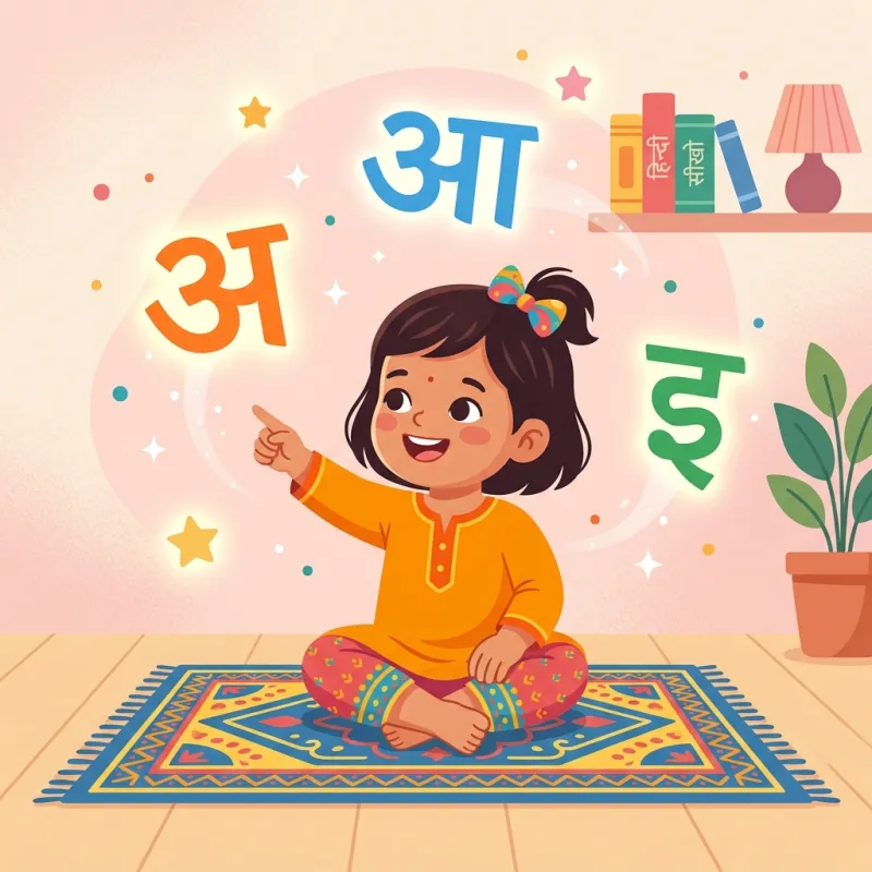 Child learning Hindi Varnmala letters