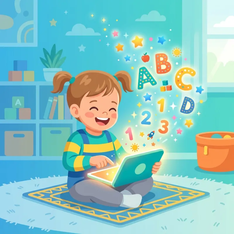 Child learning with tablet