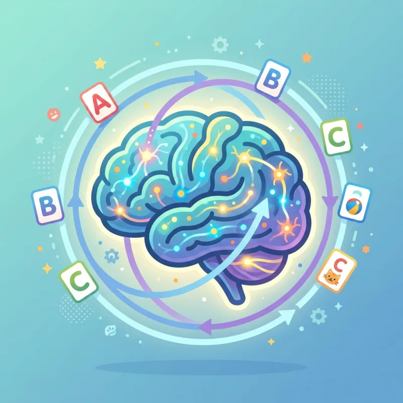 Brain with learning loops and flashcards
